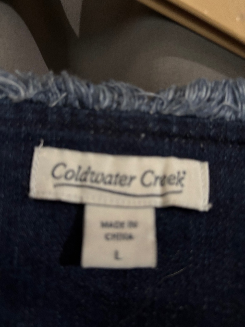 Cold water Creek denim jacket with fringe.  Lightly worn size Large